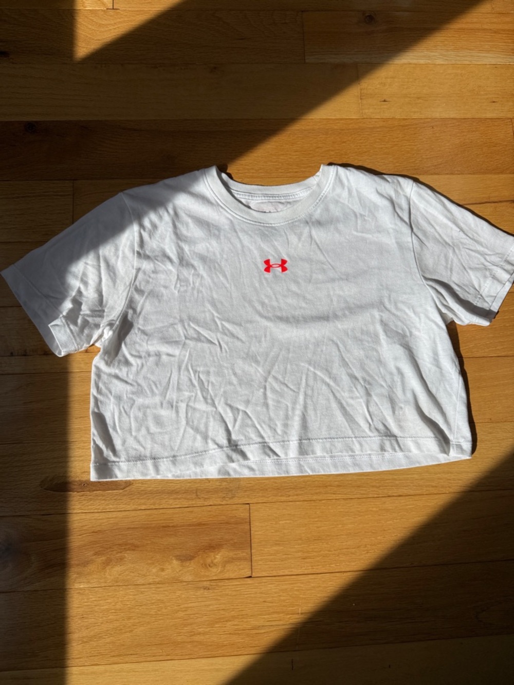 Under Armour White Cropped Tee with Pink Logo